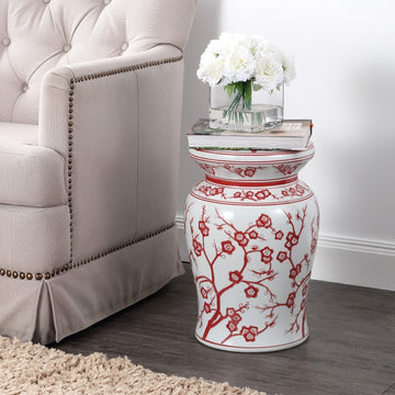 Cherry Blossom 17.7" Ceramic Garden Stool - JONATHAN Y